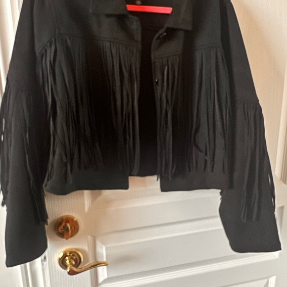 ONLY Black Fringe Cropped Faux Suede Jacket - Picture 2 of 7